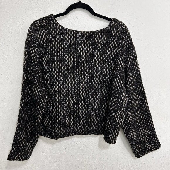 Teri Inman Handwoven Hand Comb Knitted Crop Sweater Black Gray Intricate Woven M - Picture 5 of 7